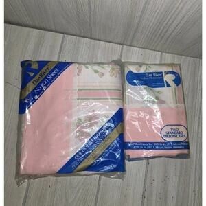 Vtg Dantrel Dan River Pink Floral Double Flat Sheet 2 Standard Pillowcase New